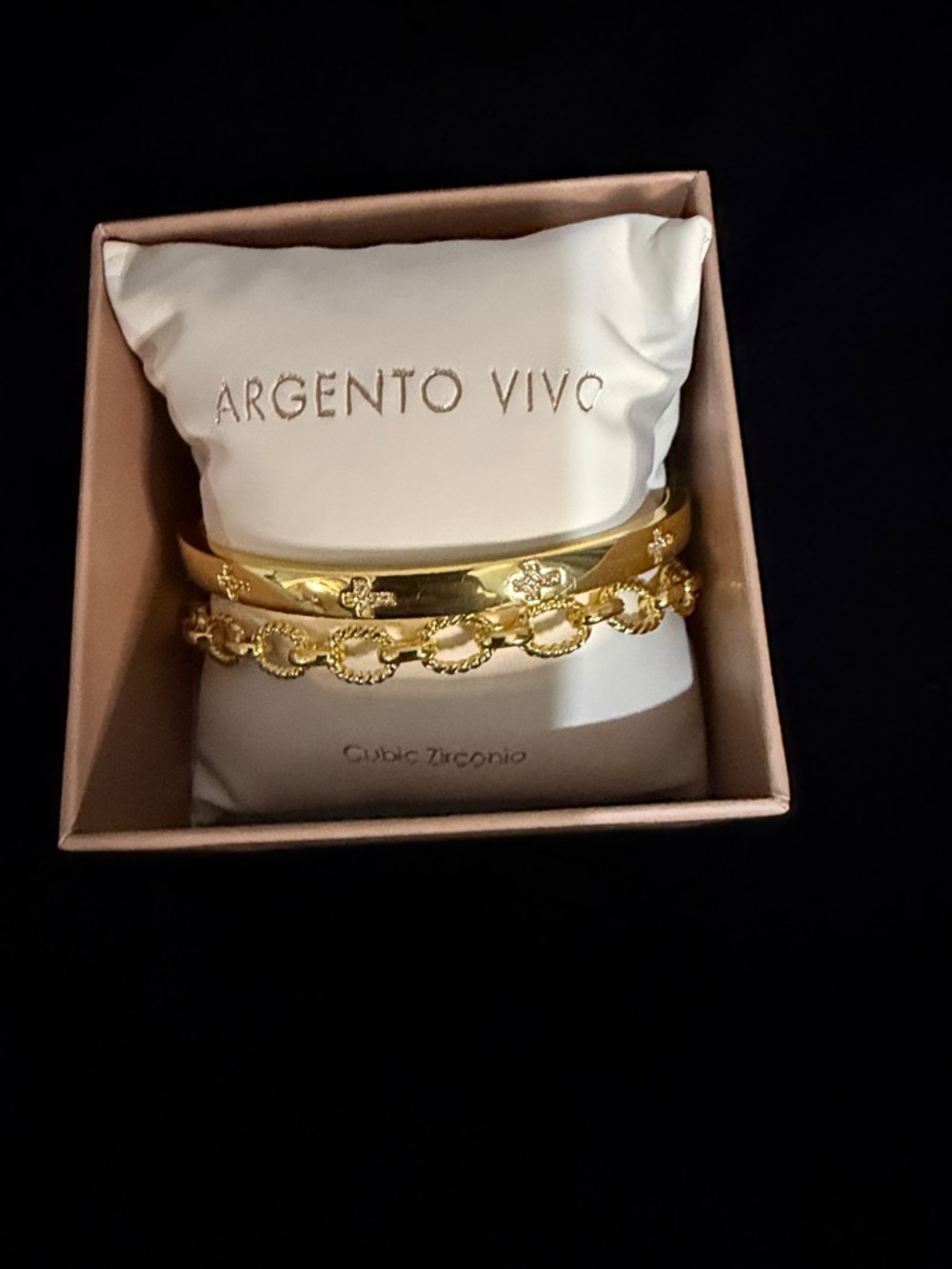 Argento Vivo Gold-Tone Chain and Hammered Bangle Set